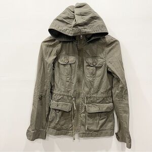 Rubbish Utility Hooded Full Zip Drawstring Waist Jacket Size Small Green